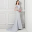 Modern / Fashion Grey Evening Dresses  2018 Trumpet / Mermaid Beading Lace Flower Pearl Rhinestone Scoop Neck 1/2 Sleeves Sweep Train Formal Dresses