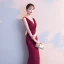Chic / Beautiful Burgundy Evening Dresses  2018 Trumpet / Mermaid Split Front V-Neck Backless Sleeveless Floor-Length / Long Formal Dresses
