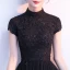 Modern / Fashion Black Evening Dresses  2018 A-Line / Princess Beading Crystal Lace Flower Sequins High Neck Short Sleeve Backless Floor-Length / Long Formal Dresses