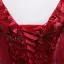 Charming Burgundy Prom Dresses 2018 A-Line / Princess Lace Flower Sequins V-Neck Backless Short Sleeve Floor-Length / Long Formal Dresses