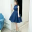 Vintage / Retro Navy Blue Evening Dresses  2018 Ball Gown Bow Beading Lace Crystal High Neck Backless Sleeveless Knee-Length Formal Dresses