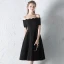Modest / Simple Black Graduation Dresses 2018 A-Line / Princess Off-The-Shoulder Short Sleeve Backless Knee-Length Formal Dresses