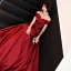 Charmant Rouge Robe De Soirée 2018 Princesse Volants De l'épaule Dos Nu Manches Courtes Longue Robe De Ceremonie