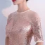 Sparkly Champagne Evening Dresses  2018 Trumpet / Mermaid Sequins Rhinestone Scoop Neck 1/2 Sleeves Floor-Length / Long Formal Dresses