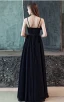 Chic / Belle Noire Robe De Bal 2018 Princesse Noeud Tachetée Bretelles Spaghetti Dos Nu Sans Manches Longue Robe De Ceremonie