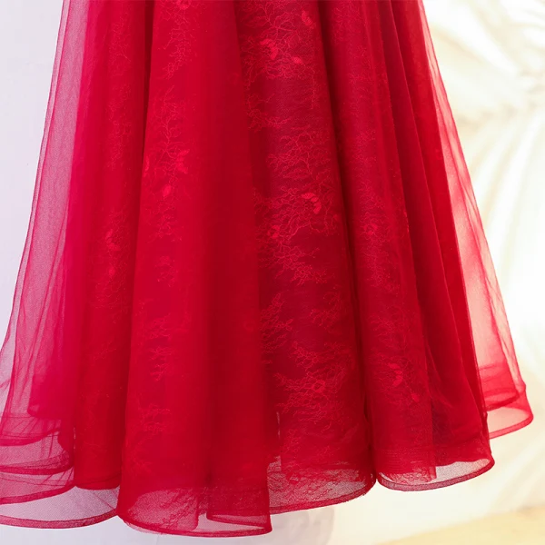 Chic / Beautiful Red Chinese style Evening Dresses 2017 A-Line / Princess High Neck Short Sleeve Crossed Straps Appliques Beading Flower Floor-Length / Long Evening Party