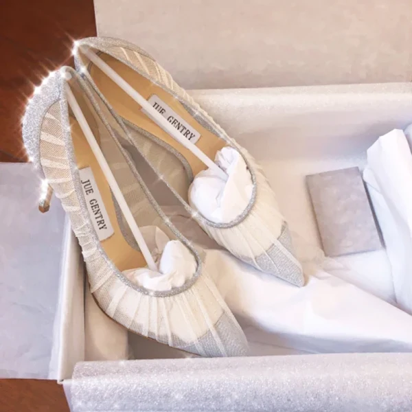 Charmant Ivory / Creme Spitze Brautschuhe 2021 Pailletten 8 cm Stilettos Spitzschuh Hochzeit Pumps Hochhackige