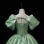 Elegant Sage Green Satin Prom Dresses 2022 Square Neckline Puffy Short Sleeve Bow Backless Floor-Length / Long Formal Dresses Prom