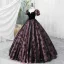 Vintage / Retro Rose Black Prom Dresses 2023 Ball Gown Square Neckline Short Sleeve Backless Floor-Length / Long Prom Formal Dresses