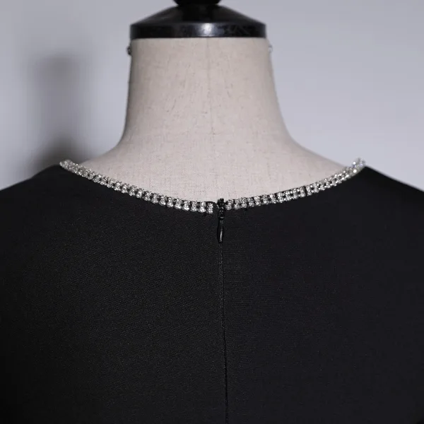 Elegant Black Rhinestone Bow Prom Dresses 2023 Zipper Up A-Line / Princess V-Neck Short Sleeve Floor-Length / Long Prom Formal Dresses