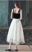 Elegant Black Prom Dresses 2018 A-Line / Princess Rhinestone Star Spaghetti Straps Sleeveless Backless Tea-length Formal Dresses