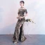 Sparkly Black Gold Evening Dresses  2018 Trumpet / Mermaid Sequins Rhinestone Scoop Neck Short Sleeve Floor-Length / Long Formal Dresses