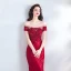 Luxury / Gorgeous Burgundy Evening Dresses  2018 Trumpet / Mermaid Beading Crystal Rhinestone Pearl Lace Flower Scoop Neck Backless Short Sleeve Floor-Length / Long Formal Dresses