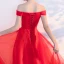 Chic / Beautiful Red Evening Dresses  2017 A-Line / Princess Appliques Beading Backless Crossed Straps Off-The-Shoulder Sleeveless Floor-Length / Long Evening Party
