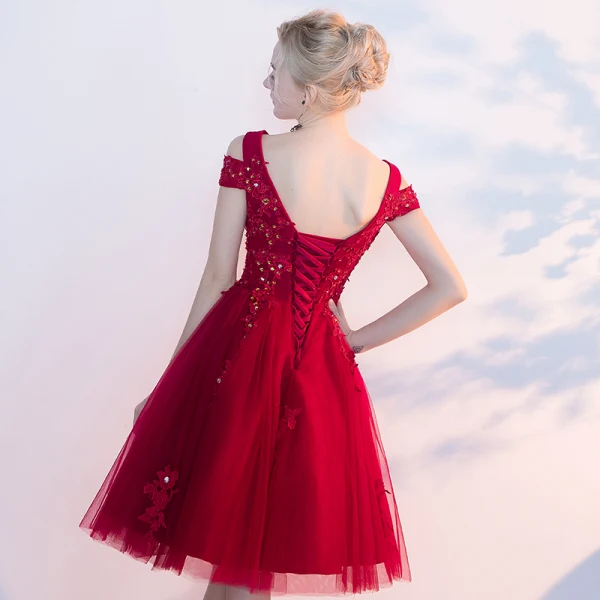 Chic / Beautiful Red Homecoming Graduation Dresses 2017 A-Line / Princess Appliques Sequins Crossed Straps V-Neck Short Sleeve Strapless Short