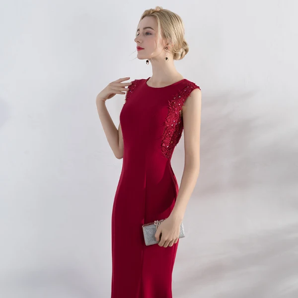Chic / Beautiful Red Evening Dresses 2017 Trumpet / Mermaid Appliques Sequins Scoop Neck Zipper Up Sleeveless Ankle Length Evening Party