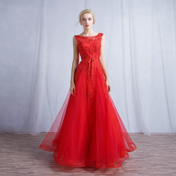 Chic / Beautiful Red Evening Dresses 2017 A-Line / Princess Lace Flower Square Neckline Sleeveless Crossed Straps Floor-Length / Long Evening Party