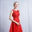 Chic / Beautiful Red Evening Dresses  2017 A-Line / Princess Appliques Lace Flower Sequins Scoop Neck Zipper Up Sleeveless Evening Party