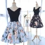 Chic / Beautiful Homecoming Graduation Dresses 2017 A-Line / Princess Printing Bow V-Neck Crossed Straps Sleeveless Short