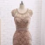 Amazing / Unique Champagne Evening Dresses  2017 Trumpet / Mermaid Beading Scoop Neck Zipper Up Short Sleeve Sweep Train Evening Party