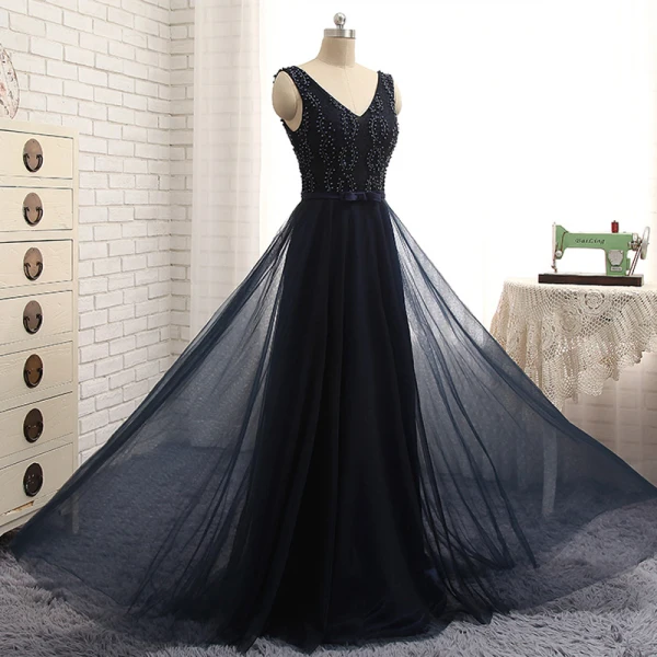Chic / Beautiful Evening Dresses 2017 A-Line / Princess Beading Bow Crossed Straps Backless V-Neck Sleeveless Floor-Length / Long Evening Party
