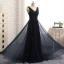 Chic / Beautiful Evening Dresses  2017 A-Line / Princess Beading Bow Crossed Straps Backless V-Neck Sleeveless Floor-Length / Long Evening Party