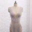 Amazing / Unique Champagne Evening Dresses  2017 Trumpet / Mermaid Beading Pearl V-Neck Backless Sleeveless Sweep Train Evening Party