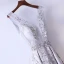 Chic / Beautiful Silver Evening Dresses  2017 A-Line / Princess Lace Flower V-Neck Backless Sleeveless Ankle Length Evening Party