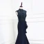 Modern / Fashion Burgundy Evening Dresses  2018 Trumpet / Mermaid Crystal Lace Flower High Neck Backless Sleeveless Sweep Train Formal Dresses