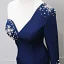 Vintage / Originale Bleu Marine Robe De Soirée 2018 Trompette / Sirène Perle Paillettes Une épaule Manches Longues Dos Nu Train De Balayage Robe De Ceremonie