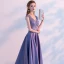 Chic / Beautiful Lavender Evening Dresses  2018 A-Line / Princess Beading Lace Flower V-Neck Sleeveless Sweep Train Formal Dresses