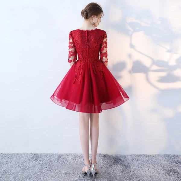 Chic / Beautiful Homecoming Graduation Dresses 2017 A-Line / Princess Lace Flower Scoop Neck 1/2 Sleeves Short Formal Dresses