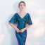 Chic / Belle Bleu D'encre Robe De Ceremonie 2017 Trompette / Sirène Paillettes V-Cou Dos Nu 1/2 Manches Longue Robe De Soirée