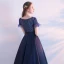 Chic / Beautiful Homecoming Graduation Dresses 2017 A-Line / Princess Bow Scoop Neck Zipper Up Short Sleeve Knee-Length