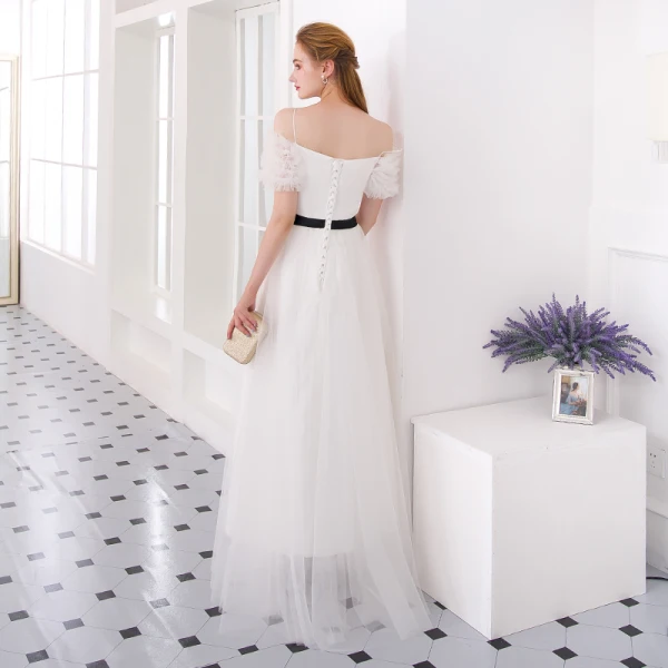Modern / Fashion Ivory Formal Dresses 2018 A-Line / Princess Spaghetti Straps Backless Short Sleeve Ankle Length Evening Dresses