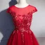 Chic / Beautiful Burgundy Evening Dresses  2018 A-Line / Princess Appliques Lace Flower Beading Crystal Sequins Scoop Neck Backless Cap Sleeves Floor-Length / Long Formal Dresses
