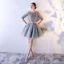 Chic / Belle Gris de retour Robe De Graduation 2017 Princesse Dentelle Paillettes Fleurs Artificielles Encolure Carrée Courte 1/2 Manches Robe De Ceremonie