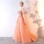 Chic / Beautiful Orange Evening Dresses  2017 A-Line / Princess Lace Flower Sequins V-Neck Backless Sleeveless Floor-Length / Long Formal Dresses
