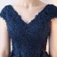 Classique Bleu Marine Robe De Bal 2017 Princesse En Dentelle Fleur Cristal Paillettes V-Cou Dos Nu Sans Manches Train De Balayage Robe De Ceremonie