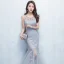 Chic / Beautiful Grey Evening Dresses  2017 A-Line / Princess Lace Flower Pearl Scoop Neck Zipper Up Sleeveless Floor-Length / Long Formal Dresses