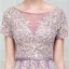 Chic / Beautiful Grape Evening Dresses  2017 A-Line / Princess Lace Flower Beading Sequins Scoop Neck Short Sleeve Floor-Length / Long Formal Dresses