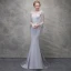 Chic / Beautiful Silver Evening Dresses  2018 Trumpet / Mermaid Lace Flower Scoop Neck Backless Long Sleeve Sweep Train Formal Dresses
