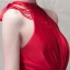 Élégant Rouge Robe De Soirée 2017 Princesse Noeud Perlage Col Haut Sans Manches Bustier Royal Train Robe De Ceremonie