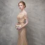 Scintillantes Dorés Robe De Soirée 2017 Trompette / Sirène Glitter Dentelle Métal Ceinture De l'épaule Manches Courtes Train De Balayage Robe De Ceremonie