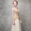 Sparkly Champagne Evening Dresses  2017 A-Line / Princess Pearl Sequins Metal Sash Scoop Neck Sleeveless Ankle Length Formal Dresses