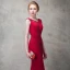Sexy Burgundy Evening Dresses  2018 Trumpet / Mermaid Beading Metal V-Neck Backless Sleeveless Sweep Train Formal Dresses
