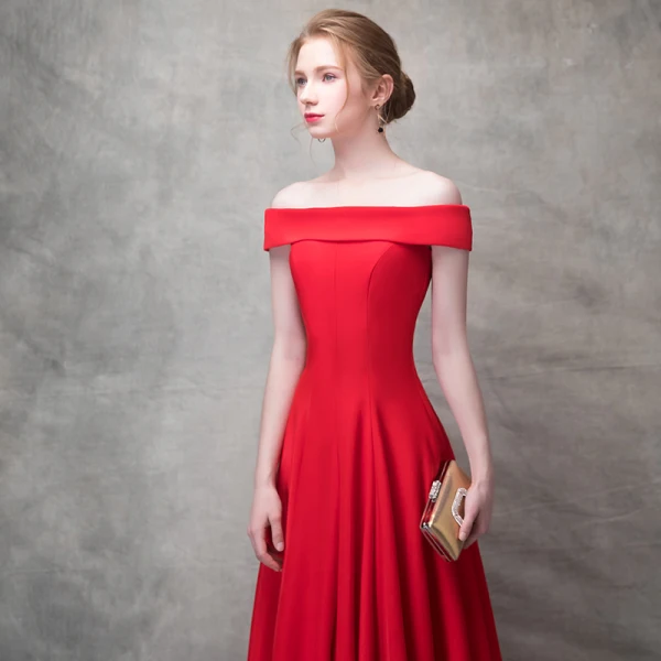 Chic / Beautiful Red Evening Dresses  2017 A-Line / Princess Off-The-Shoulder Backless Sleeveless Floor-Length / Long Formal Dresses