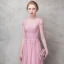 Chic / Beautiful Candy Pink Evening Dresses  2017 A-Line / Princess Flower Lace Rhinestone Scoop Neck Backless Short Sleeve Ankle Length Formal Dresses