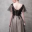 Chic / Belle Noir Robe De Soirée 2017 Princesse Cristal En Dentelle Fleur V-Cou Dos Nu Manches Courtes Longueur Cheville Robe De Ceremonie
