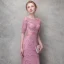 Chic / Beautiful Candy Pink Evening Dresses  2017 Trumpet / Mermaid Lace Sequins Pierced Scoop Neck 1/2 Sleeves Ankle Length Formal Dresses